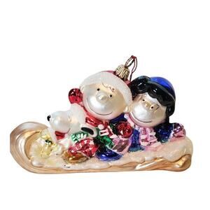 VTG Kurt Adler Peanuts of Toboggan Christmas Ornament Polonaise Glass Rare